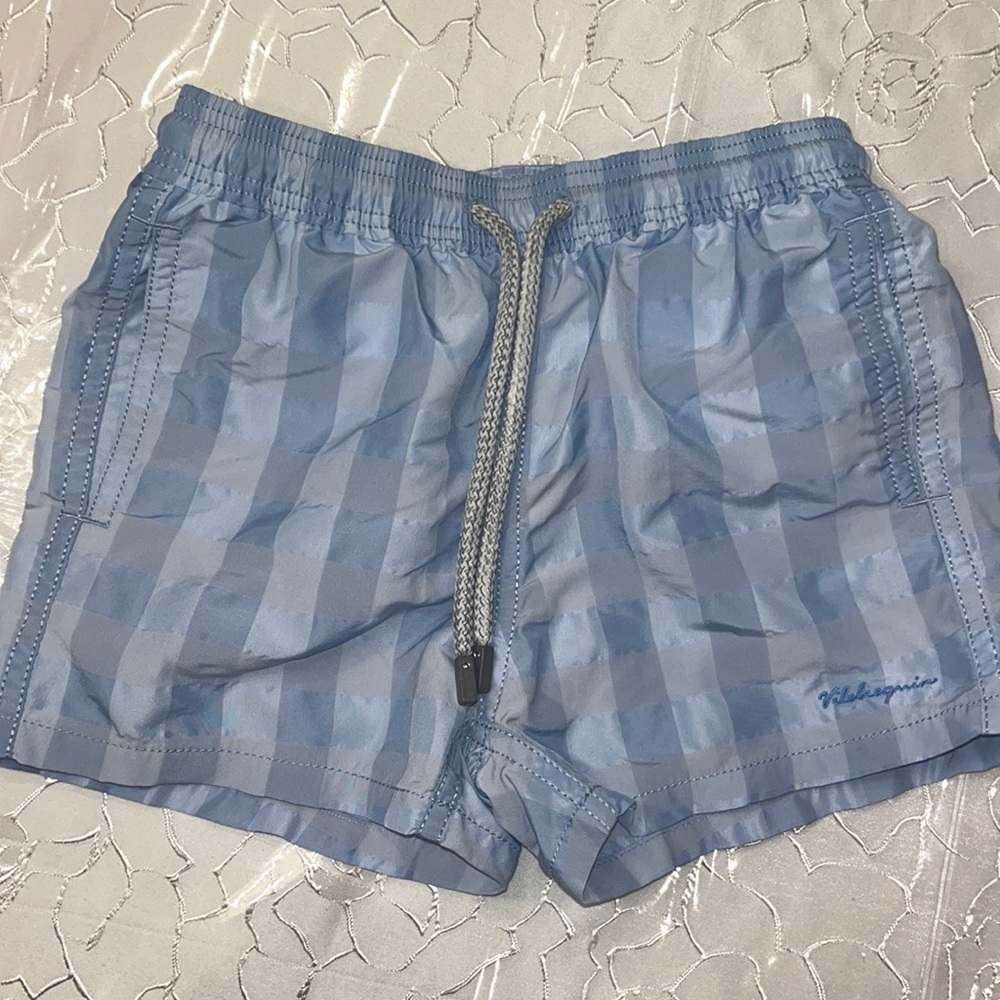 Gently worn Vilebrequin boys checkered light blue swim suit size 6